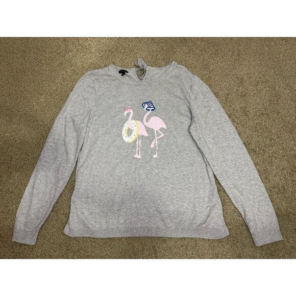 TALBOTS Gray Pullover Sweater Flamingo Novelty Soft Casual Minimalist Cute LARGE - Picture 4 of 9